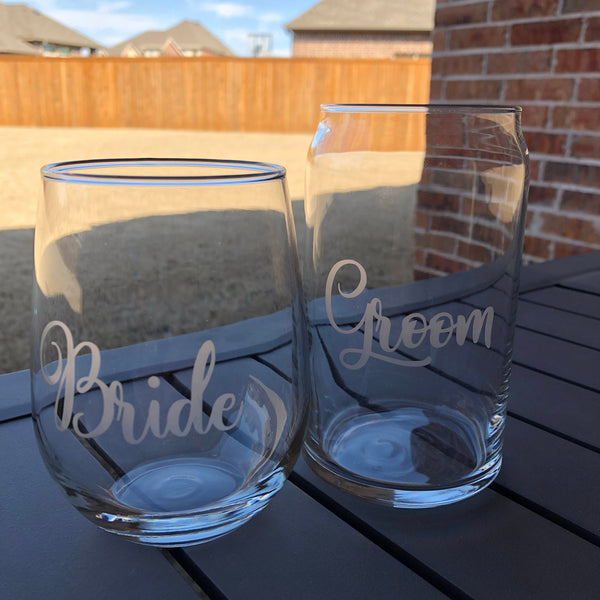 Bride and groom glasses, bride, groom, wedding gift, bridal gift, wine glass, beer glass, personalized gift, wedding, engagement gift, toast